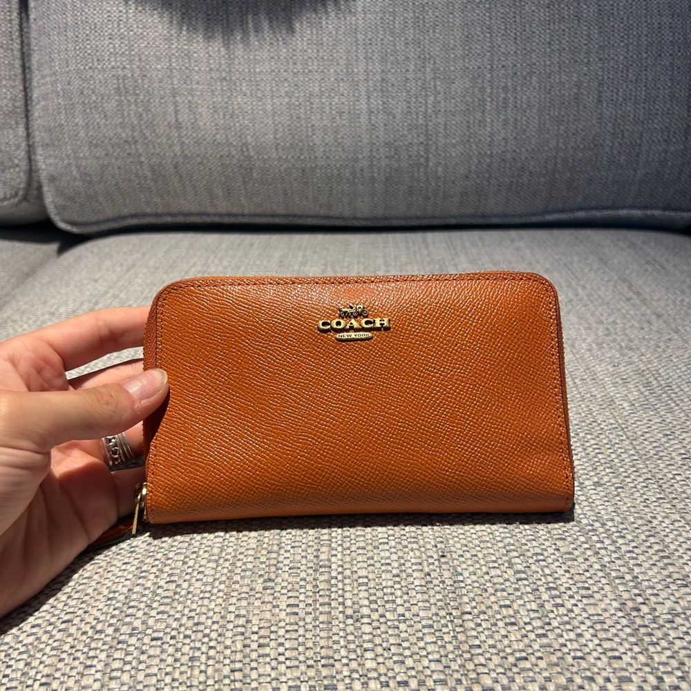 Coach Tan Leather Wallet with Gold-Tone Hardware